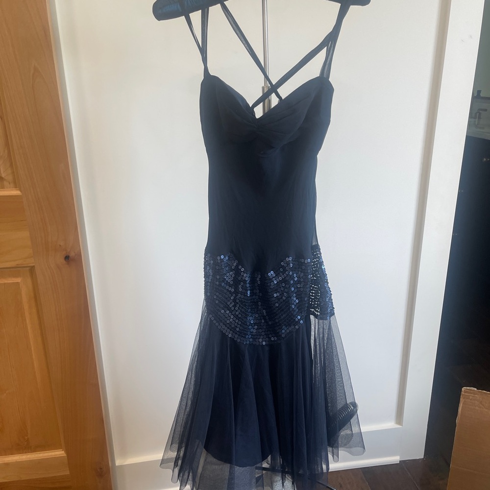 BCBGMaxAzria Vintage Navy Dress. Fancy! Has sequence and tulle. Very fun!